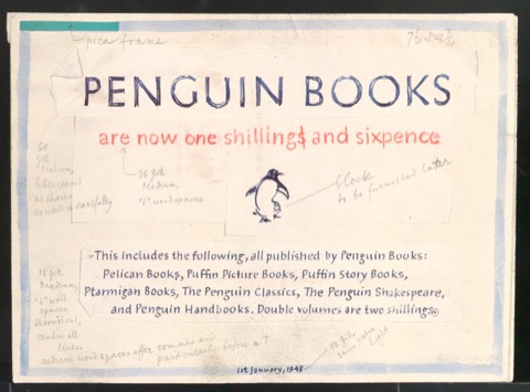 Klebeentwurf für ein Werbeschild Penguin Books 1st January 1948