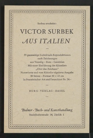Handzettel Verlagswerbung Victor Surbek Aus Italien