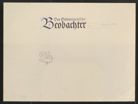 Entwurfsskizze von Titelkopf für Der schweizerische Beobachter