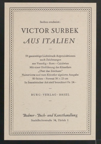 Handzettel Verlagswerbung Victor Surbek Aus Italien