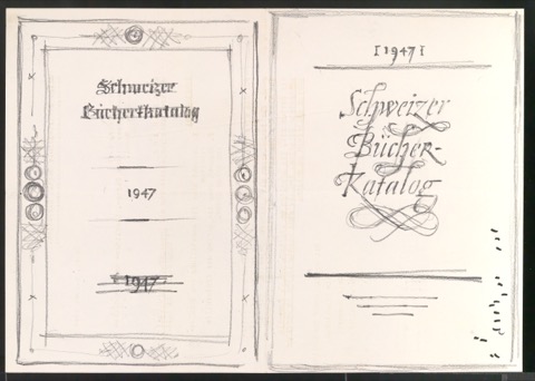 Skizzenentwürfe von Titelblatt für Schweizer Bücher-Katalog 1946-1947