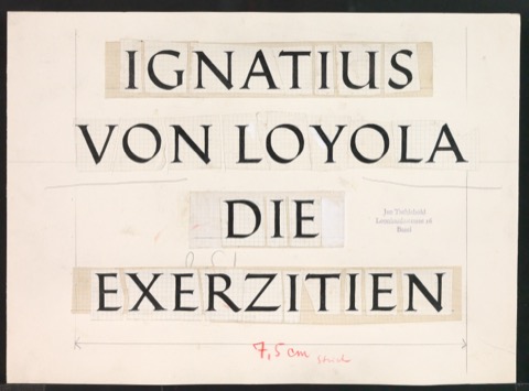 Klebeentwurf für den Titel von Die Exerzitien