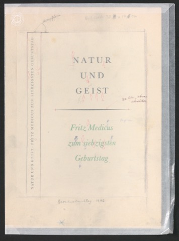 Entwurf für den Umschlag der Broschüre Natur und Geist