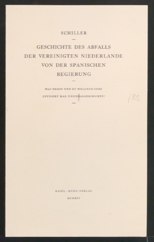 Probedruck für das Titelblatt von Geschichte des Abfalls der vereinigten Niederlande von der spanischen Regierung