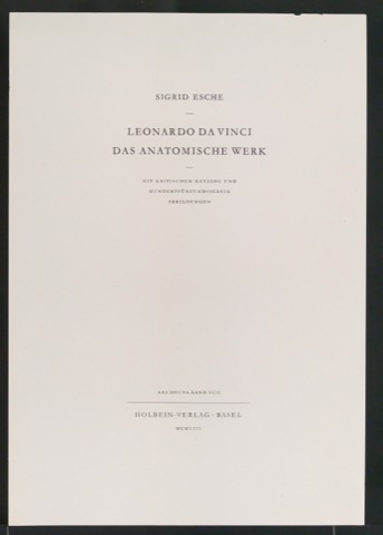Probedruck Titelblatt und Bucheinband von Leonardo da Vinci: Das anatomische Werk