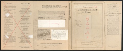Klebeentwurf für den Schutzumschlag von Geschichte der Schrift in Bildern, 2. Auflage
