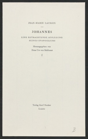 Probedruck für ein Titelblatt von Johannes: Eine betrachtende Auslegung seines Evangeliums