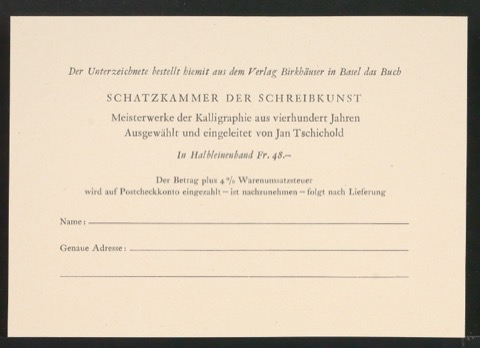 Bestellschein für Schatzkammer der Schreibkunst