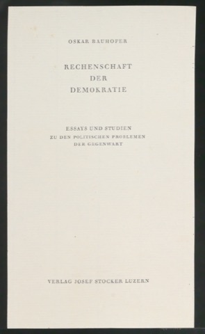 Probedruck für das Titelblatt von Rechenschaft der Demokratie