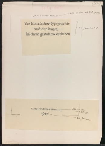 Entwurfsskizze für ein Titelblatt von Von klassischer Typographie und von der Kunst des Buches
