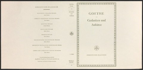 Probedruck für den Schutzumschlag von Goethes Werke, Band 12