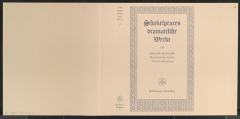 Probedruck für den Schutzumschlag von Shakespeares dramatische Werke, Band 10
