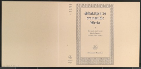 Probedruck für den Schutzumschlag von Shakespeares dramatische Werke, Band 9