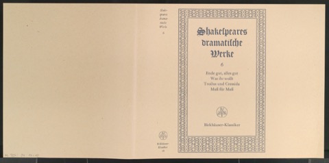 Probedruck für den Schutzumschlag von Shakespeares dramatische Werke, Band 6