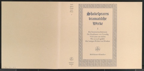 Probedruck für den Schutzumschlag von Shakespeares dramatische Werke, Band 5