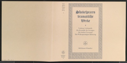 Probedruck für den Schutzumschlag von Shakespeares dramatische Werke, Band 4