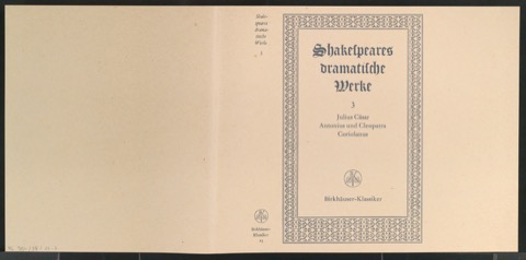 Probedruck für den Schutzumschlag von Shakespeares dramatische Werke, Band 3