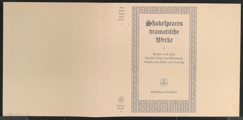 Probedruck für den Schutzumschlag von Shakespeares dramatische Werke, Band 1