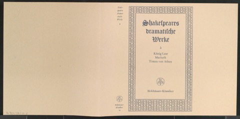 Probedruck für den Schutzumschlag von Shakespeares dramatische Werke, Band 2