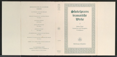 Probedruck für den Schutzumschlag von Shakespeares dramatische Werke, Band 3