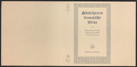 Probedruck für den Schutzumschlag von Shakespeares dramatische Werke, Band 10