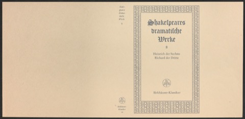 Probedruck für den Schutzumschlag von Shakespeares dramatische Werke, Band 8