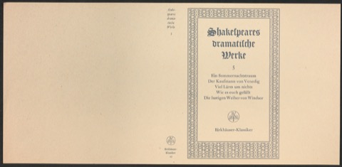 Probedruck für den Schutzumschlag von Shakespeares dramatische Werke, Band 5