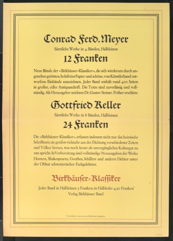 Werbeplakat für Birkhäuser Klassiker