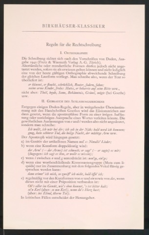 Birkhäuser Klassiker. Regeln für die Rechtschreibung