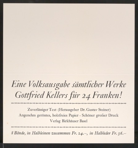 Eine Volksausgabe sämtlicher Werke Gottfried Kellers für 24 Franken!