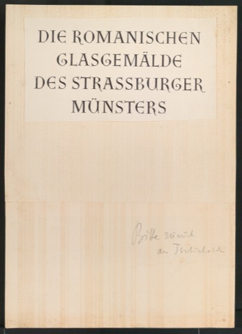 Probedruck für das Titelschild von Die romanischen Glasgemälde des Strassburger Münsters