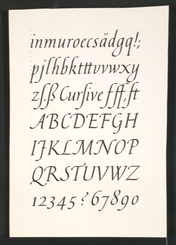 Probedrucke für Illustrationen von Schriftkunde, Schreibübungen und Skizzieren für Setzer