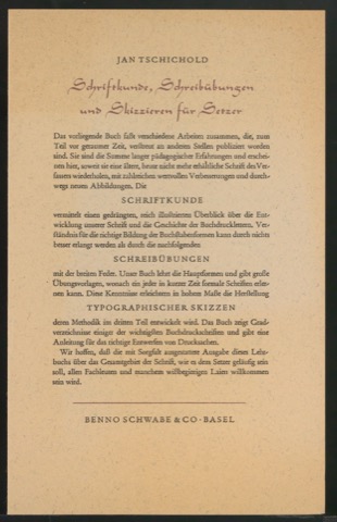Werbeprospekt von Schriftkunde, Schreibübungen und Skizzieren für Setzer
