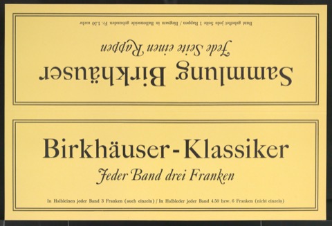 Sammlung Birkhäuser - Jede Seite einen Rappen