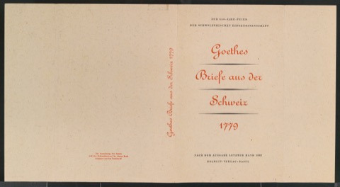Probedruck von Schutzumschlag für Goethes Briefe aus der Schweiz 1779