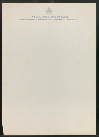 Probedrucke von Briefpapier für Verlag Birkhäuser