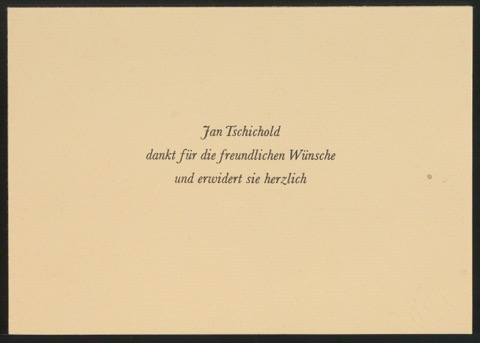 Probedruck Antwortkarte Jan Tschichold dankt