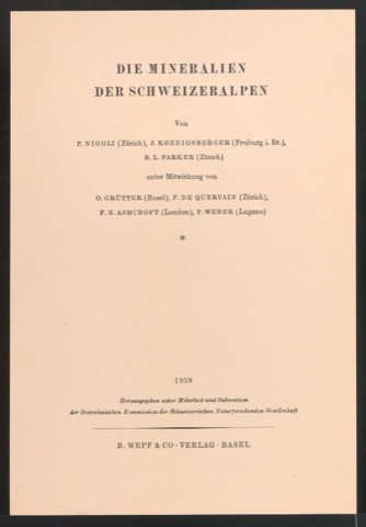 Probedrucke und Korrekturfahnen für das Titelblatt von Die Mineralien der Schweizeralpen