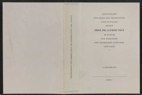 Probedruck für den Umschlag von Festschrift zur Feier des 60. Geburtstages Herrn Prof. Dr. Albert Vogt