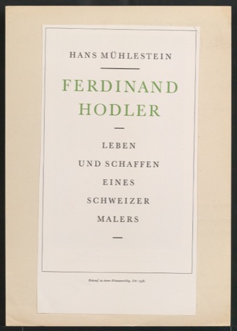 Probedruck für eine Illustration mit der Abbildung des Schutzumschlages von Ferdinand Hodler Leben und Schaffen eines Schweizer Künstlers