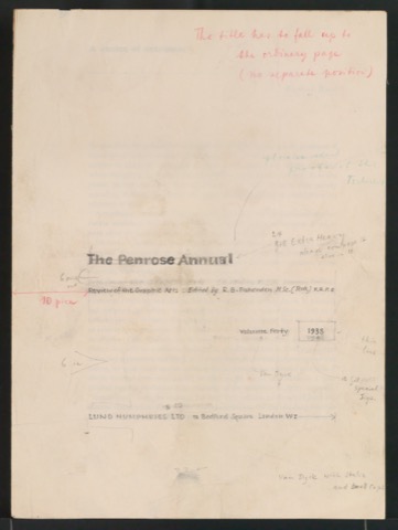 Entwurfszeichnung für das Titelblatt von The Penrose Annual Volume 40