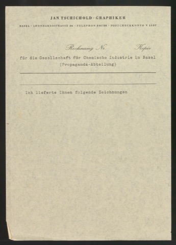 Rechnungsvordruck Jan Tschichold - Graphiker