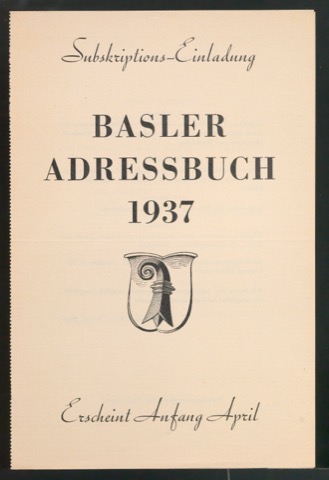 Einladung zur Subskription und Bestellschein für Baseler Adressbuch 1937