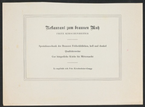 Reprint einer Anzeige für Restaurant zum braunen Mutz Basel