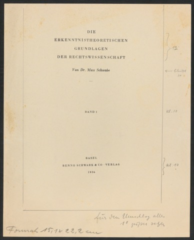Entwurf für das Titelblatt von Die erkenntnistheoretischen Grundlagen der Rechtswissenschaft, Band 1