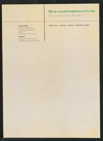 Entwurf von Briefbogen für Lund Humphries & Co Ltd