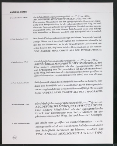 Kontaktabzüge Antiqua kursiv für Uhertype Prospekt