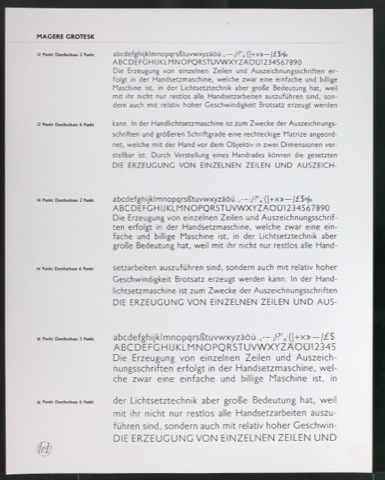 Kontaktabzüge Magere Grotesk für Uhertype Prospekt