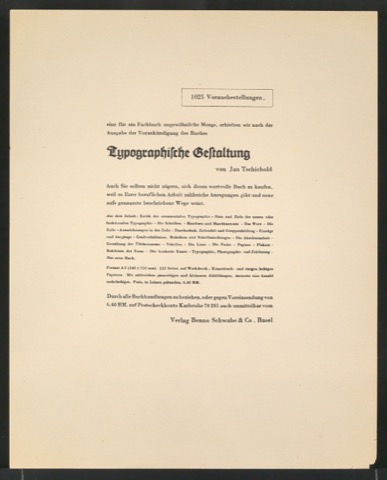 Probedruck von Werbeanzeige für Typographische Gestaltung