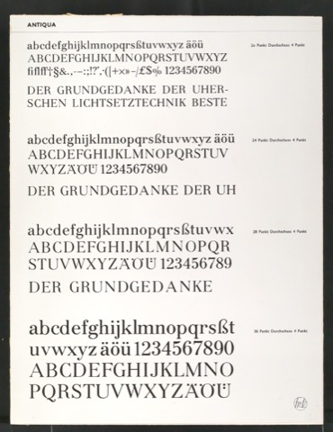 Montierte Kontaktabzüge Antiqua für Uhertype Prospekt